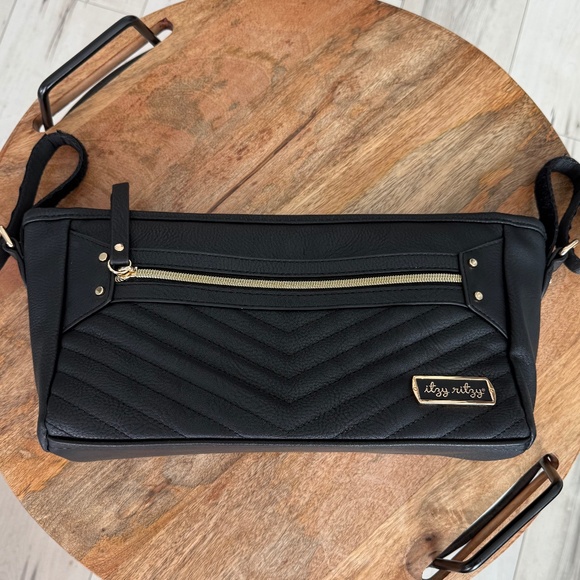 Itzy Ritzy Adjustable Stroller Caddy / Organizer – Black with Gold Hardware. - Picture 1 of 4